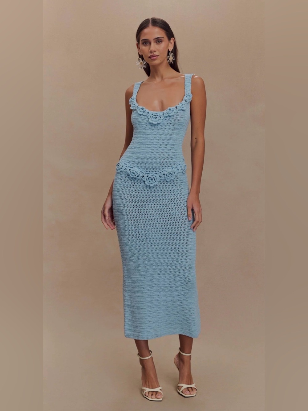 MESHKI Teagan Floral Hand Crochet Midi Dress - Blue - Size: XS - NWT!